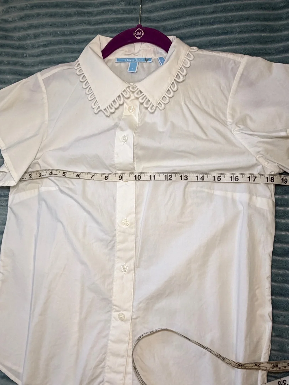 Draper James crisp white Eyelet Collar Cap Sleeve Button-Front Top 100% cotton